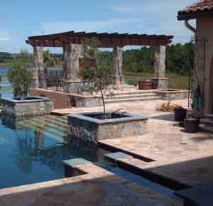 natural stone paver combinations on a pool deck
